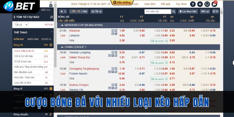 Cược bóng đá với nhiều loại kèo hấp dẫn tại i9bet